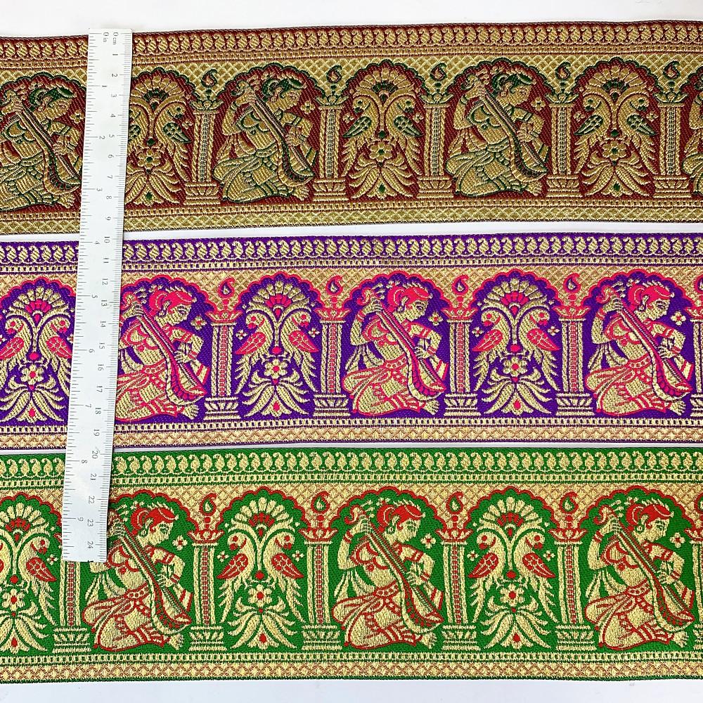95mm Designer Golden Zari Banarasi Jacquard Lace, view 3