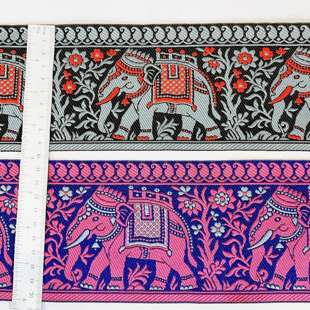 100mm Elephant Design Banarasi Jacquard Lace, view 4