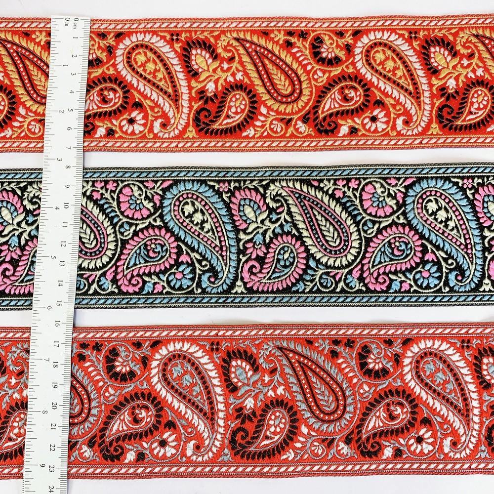 74mm Premium Woven Jacquard Paisley Ribbon | High-Density Ethnic Trim | Paisley Border for Garments and Accessories, view 2
