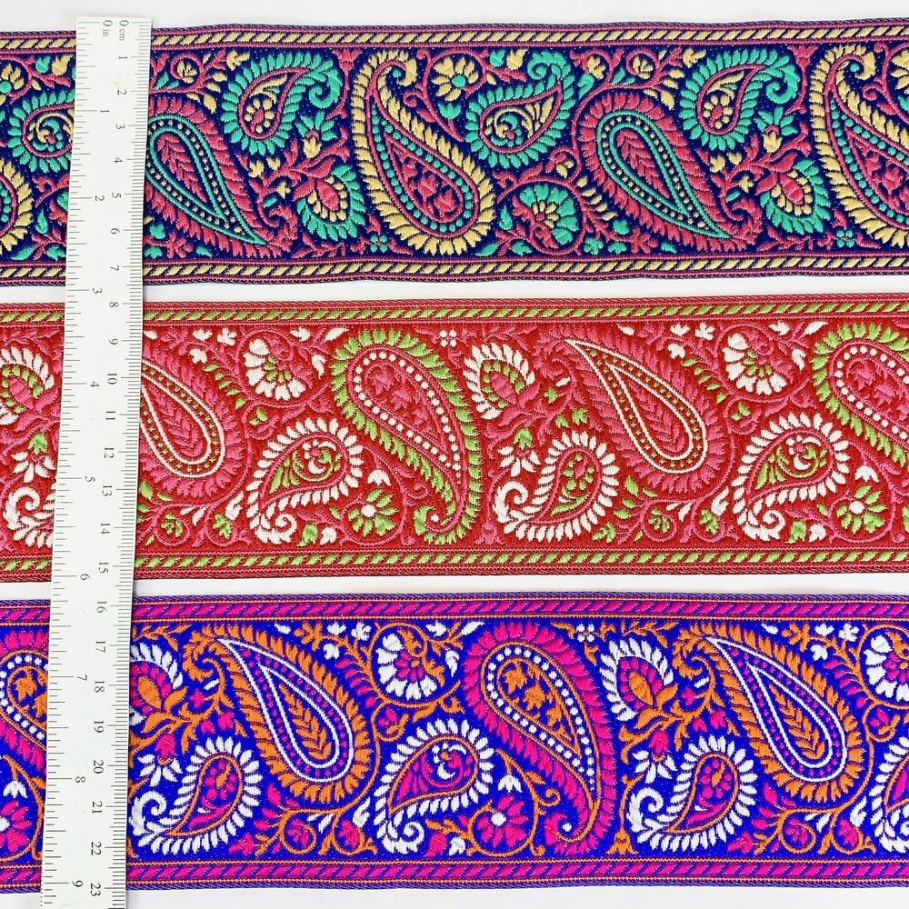 74mm Premium Woven Jacquard Paisley Ribbon | High-Density Ethnic Trim | Paisley Border for Garments and Accessories, view 3