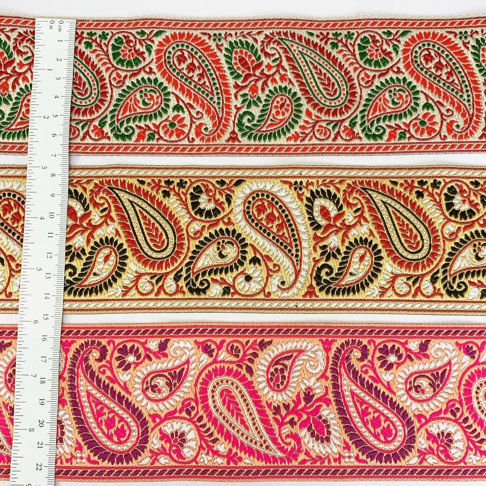 74mm Premium Woven Jacquard Paisley Ribbon | High-Density Ethnic Trim | Paisley Border for Garments and Accessories, view 4