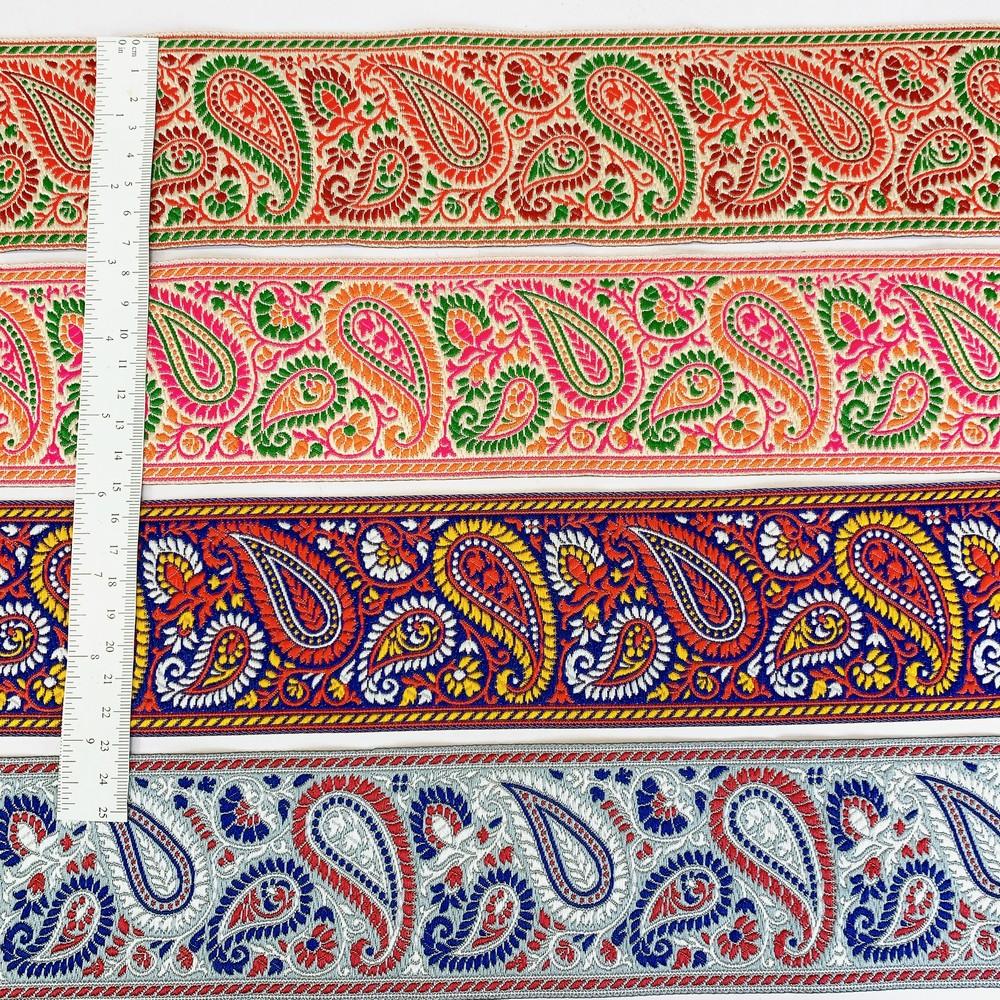 74mm Premium Woven Jacquard Paisley Ribbon | High-Density Ethnic Trim | Paisley Border for Garments and Accessories, view 5