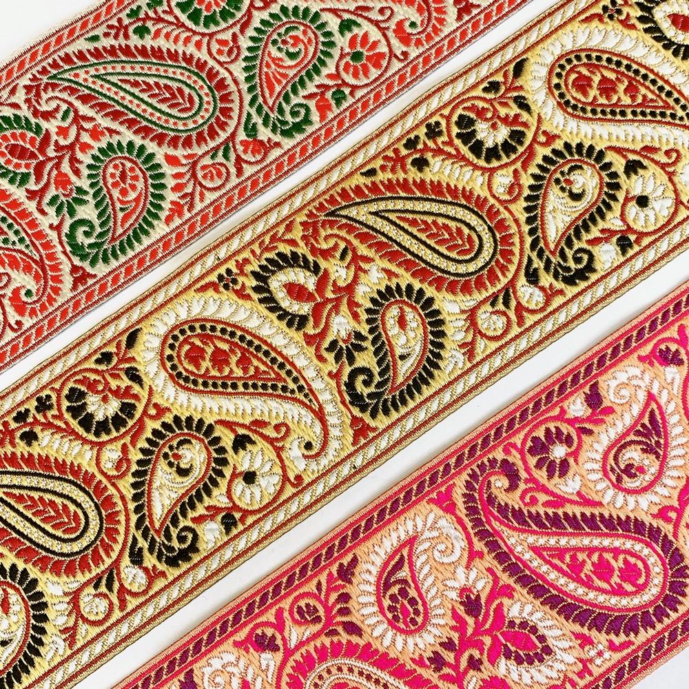 74mm Premium Woven Jacquard Paisley Ribbon | High-Density Ethnic Trim | Paisley Border for Garments and Accessories, view 8