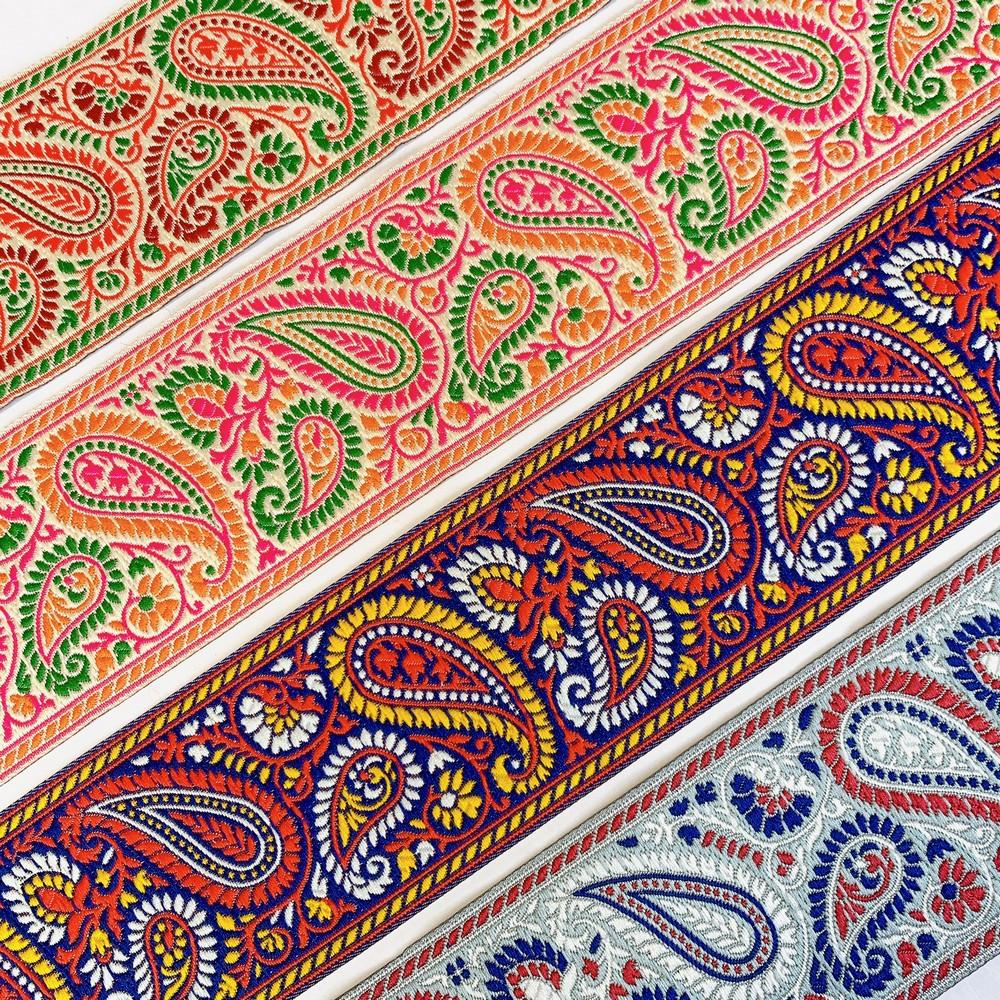 74mm Premium Woven Jacquard Paisley Ribbon | High-Density Ethnic Trim | Paisley Border for Garments and Accessories, view 9