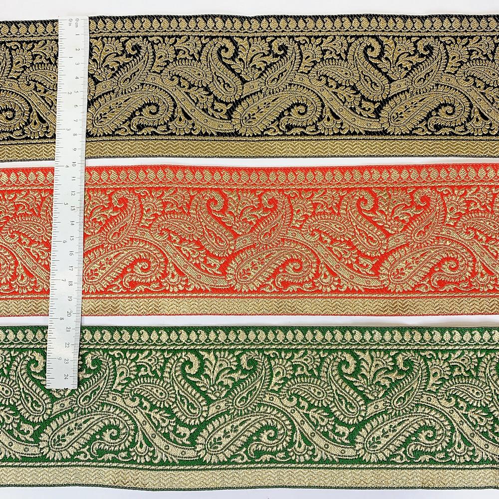 100mm Designer Foral Golden Banarasi Lace, view 2