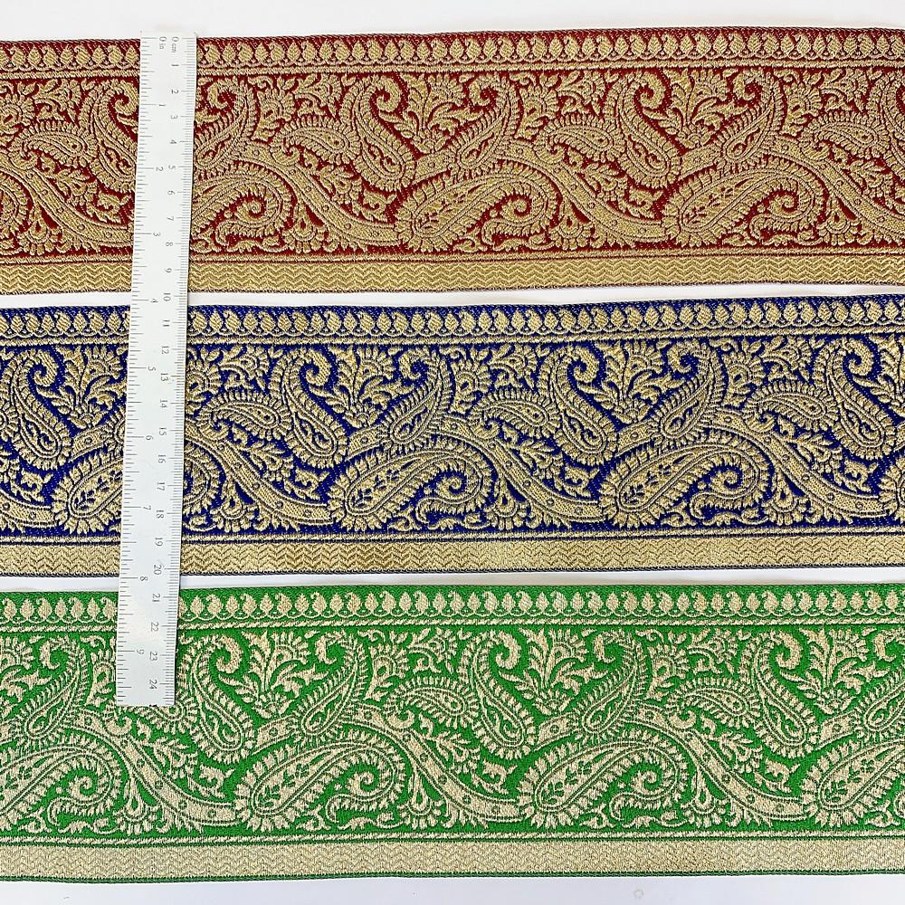 100mm Designer Foral Golden Banarasi Lace, view 3