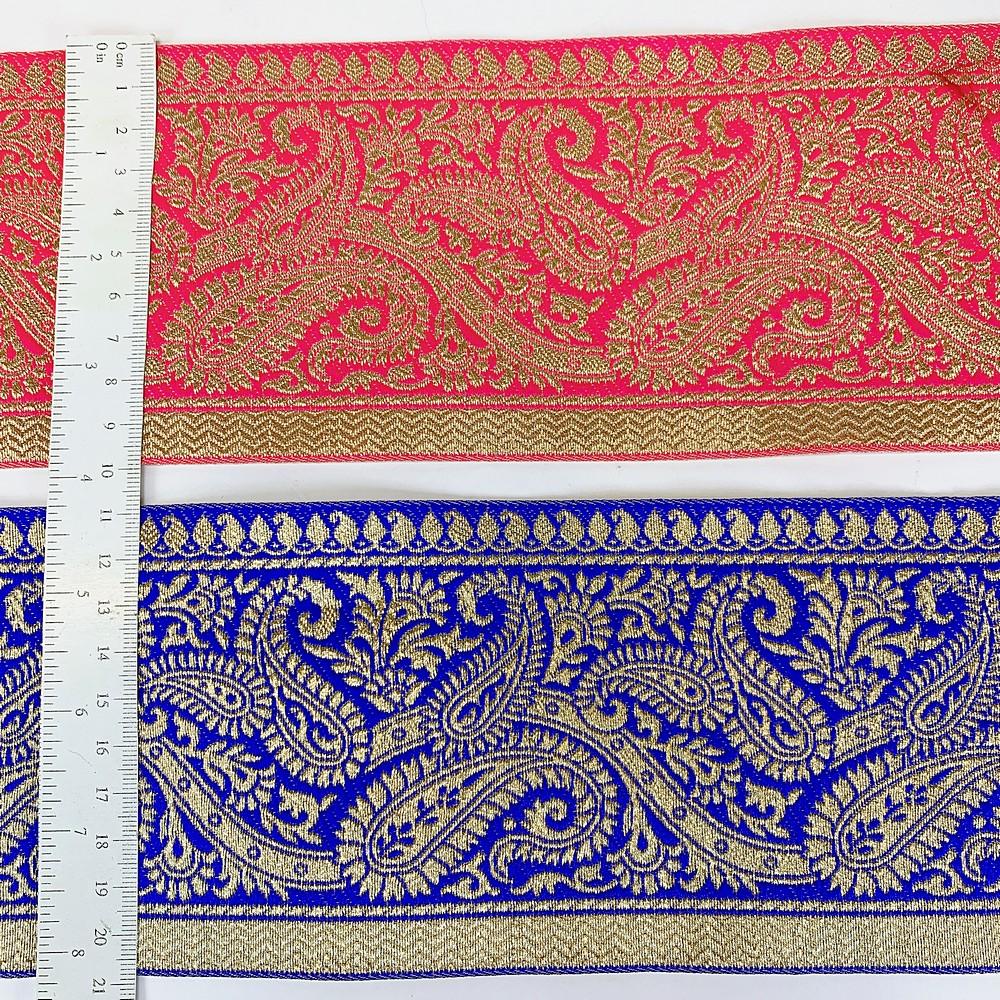 100mm Designer Foral Golden Banarasi Lace, view 4