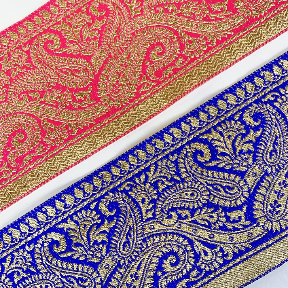 100mm Designer Foral Golden Banarasi Lace, view 7