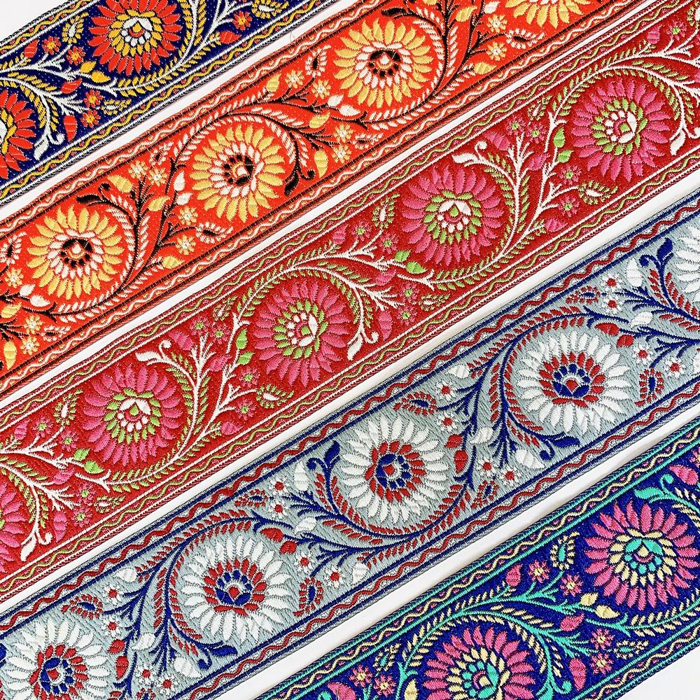 55mm Premium Floral Woven Jacquard Ribbon | Sunflower Motif Ethnic Trim | 2.2-Inch Multi-Color Jacquard Border for Garments, view 5