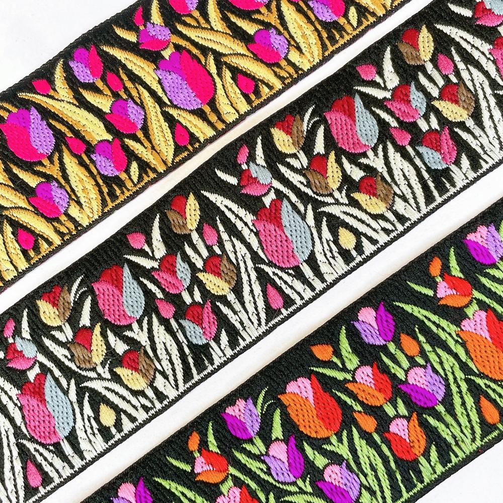 48mm Woven Jacquard Tulip Ribbon | Floral Garden Ethnic Trim | 1.9-Inch Multi-Color Jacquard Border for Boutique Fashion, view 5