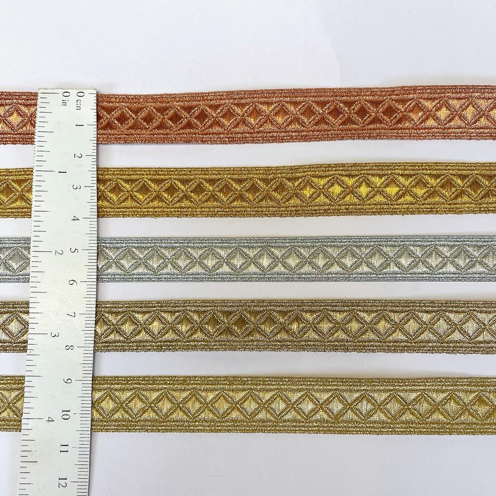 15mm Textured Metallic Diamond Motif Woven Jacquard Ribbon, view 2