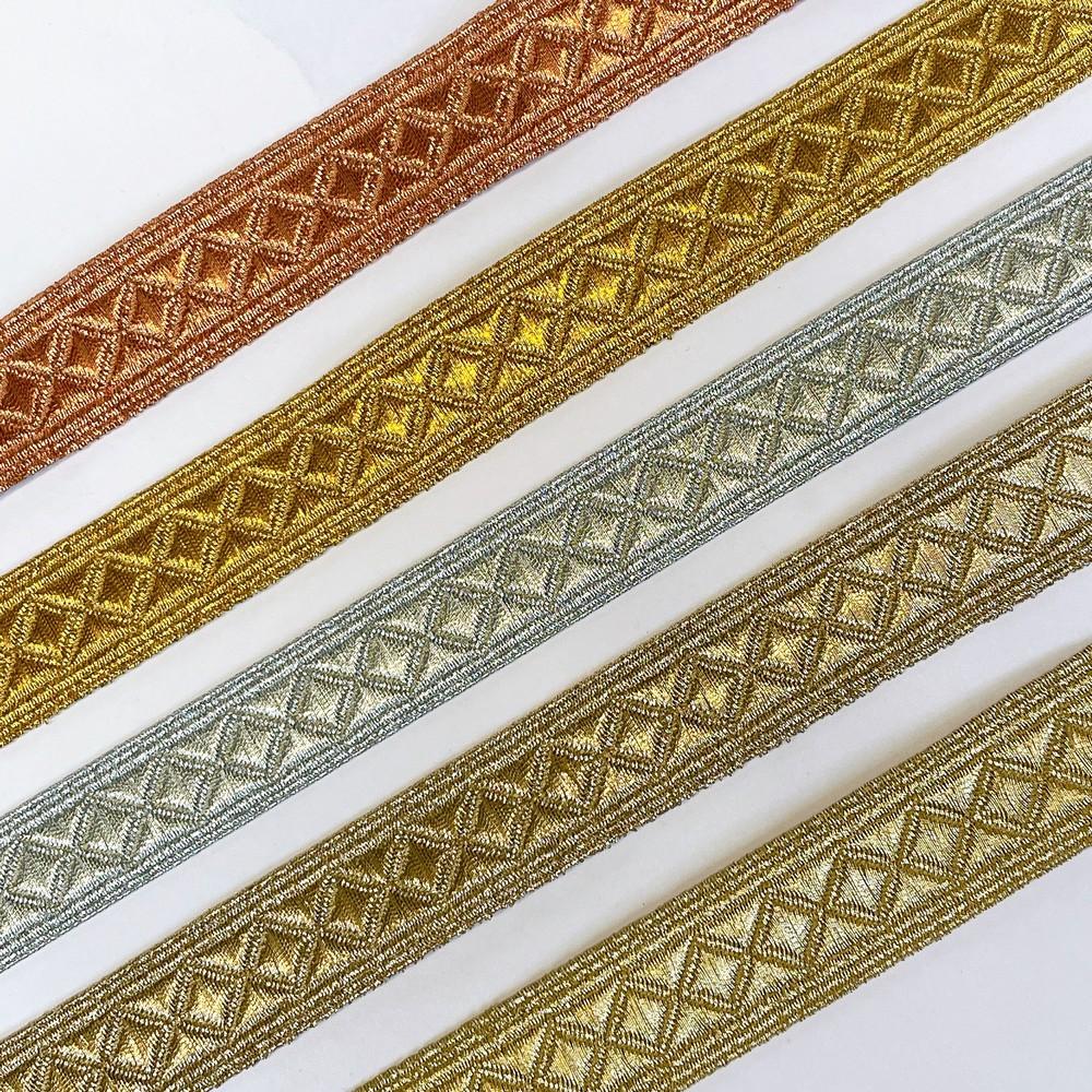 15mm Textured Metallic Diamond Motif Woven Jacquard Ribbon, view 3