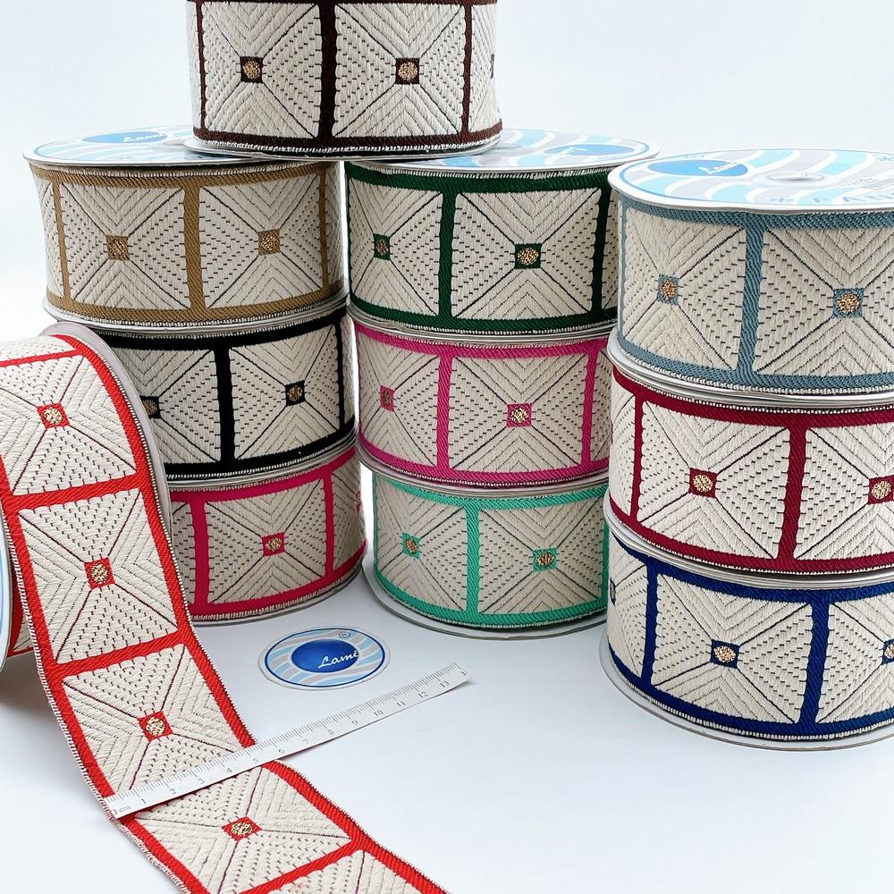 58mm Wide Geometric Square Pattern Lace Border for Sewing, Garments, DIY Crafts & Home Decor, view 1