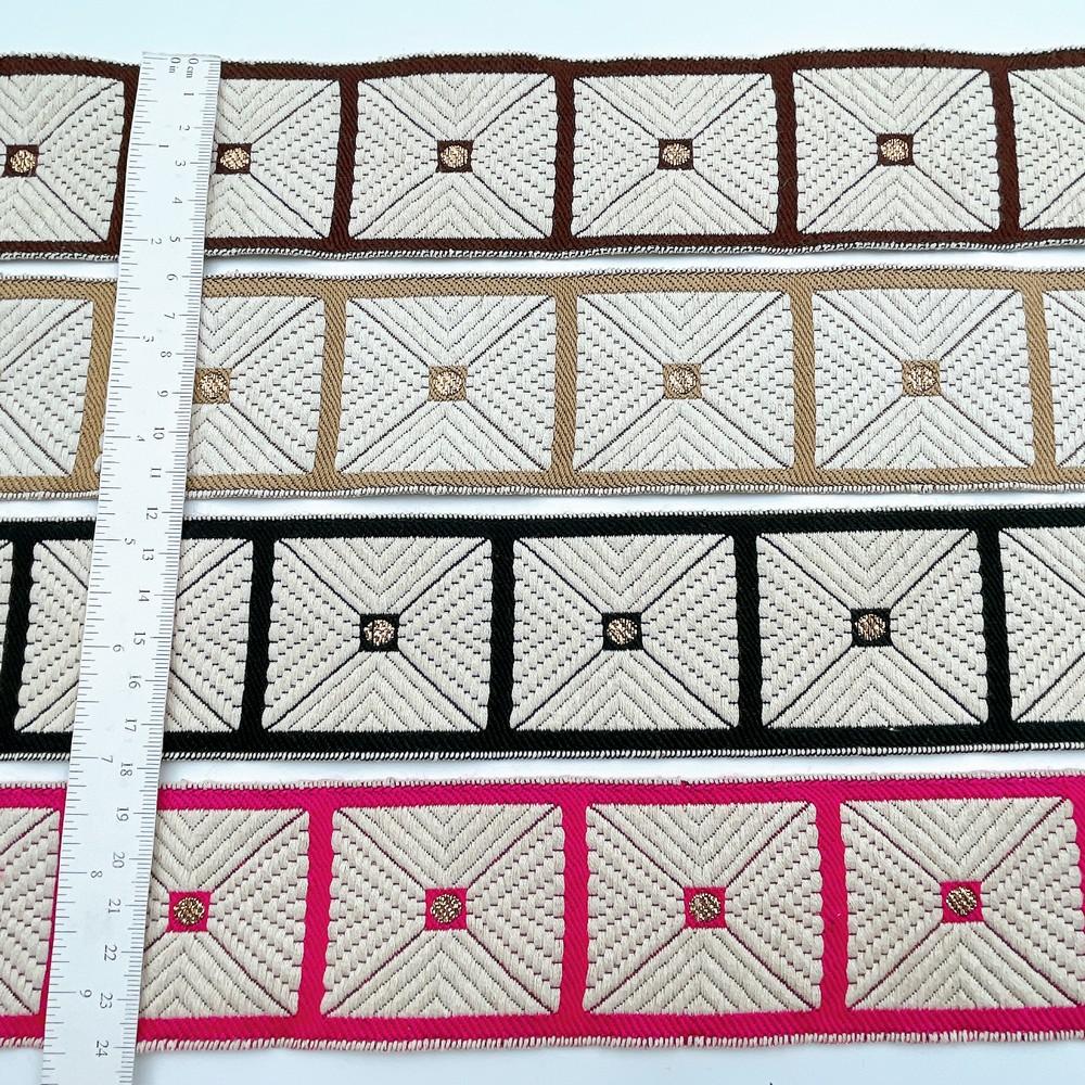 58mm Wide Geometric Square Pattern Lace Border for Sewing, Garments, DIY Crafts & Home Decor, view 2
