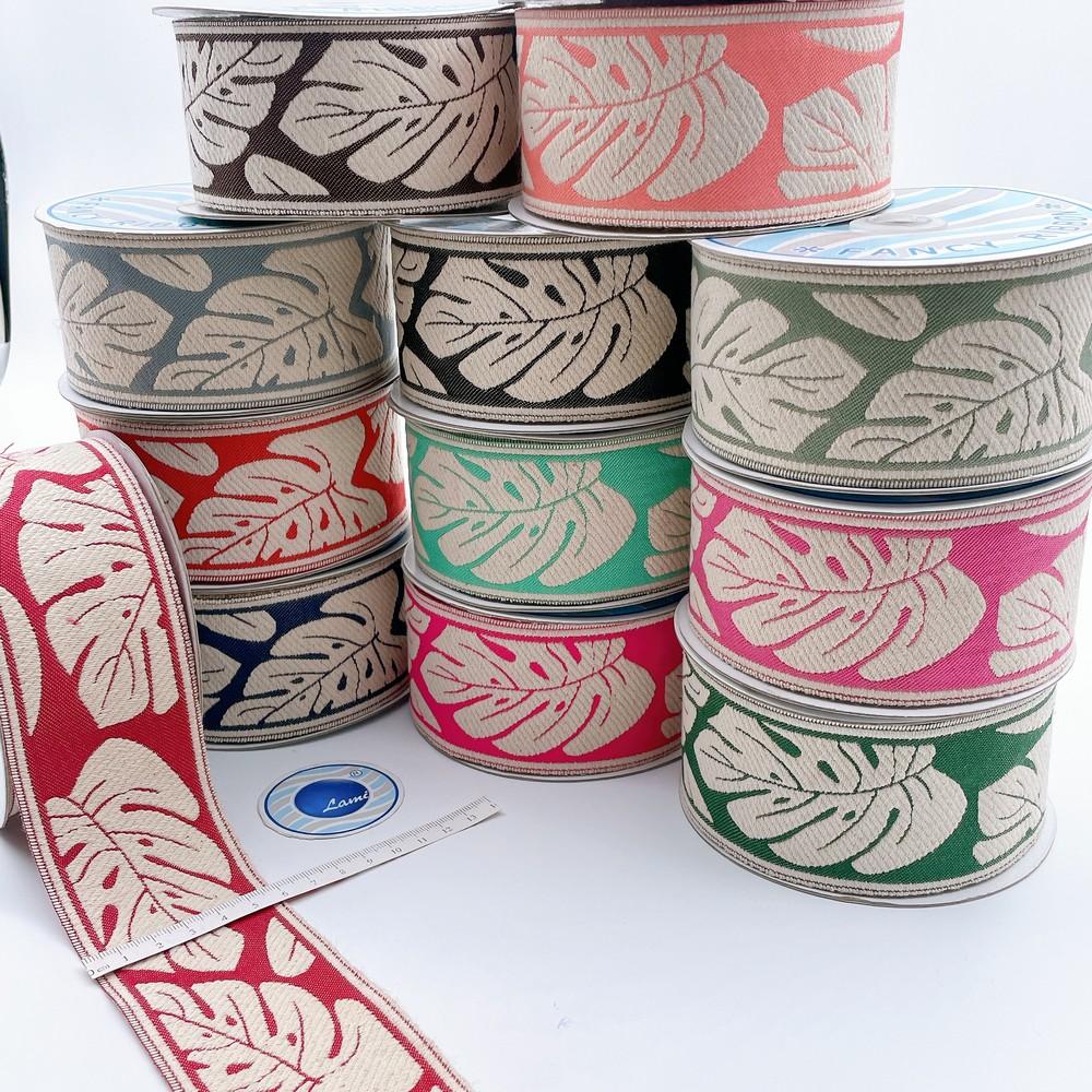58mm Wide Tropical Monstera Leaf Pattern Lace Border for Sewing, Garments, DIY Crafts & Home Decor, view 1