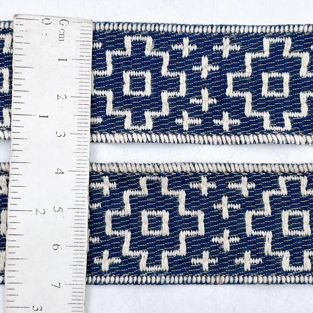 32mm Wide Denim-Blue Jacquard Ribbon - Aztec Cross Pattern Decorative Trim, view 2