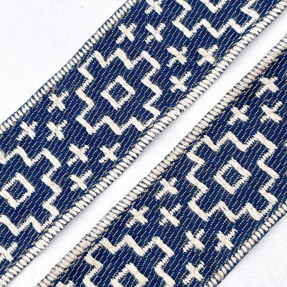 32mm Wide Denim-Blue Jacquard Ribbon - Aztec Cross Pattern Decorative Trim, view 3