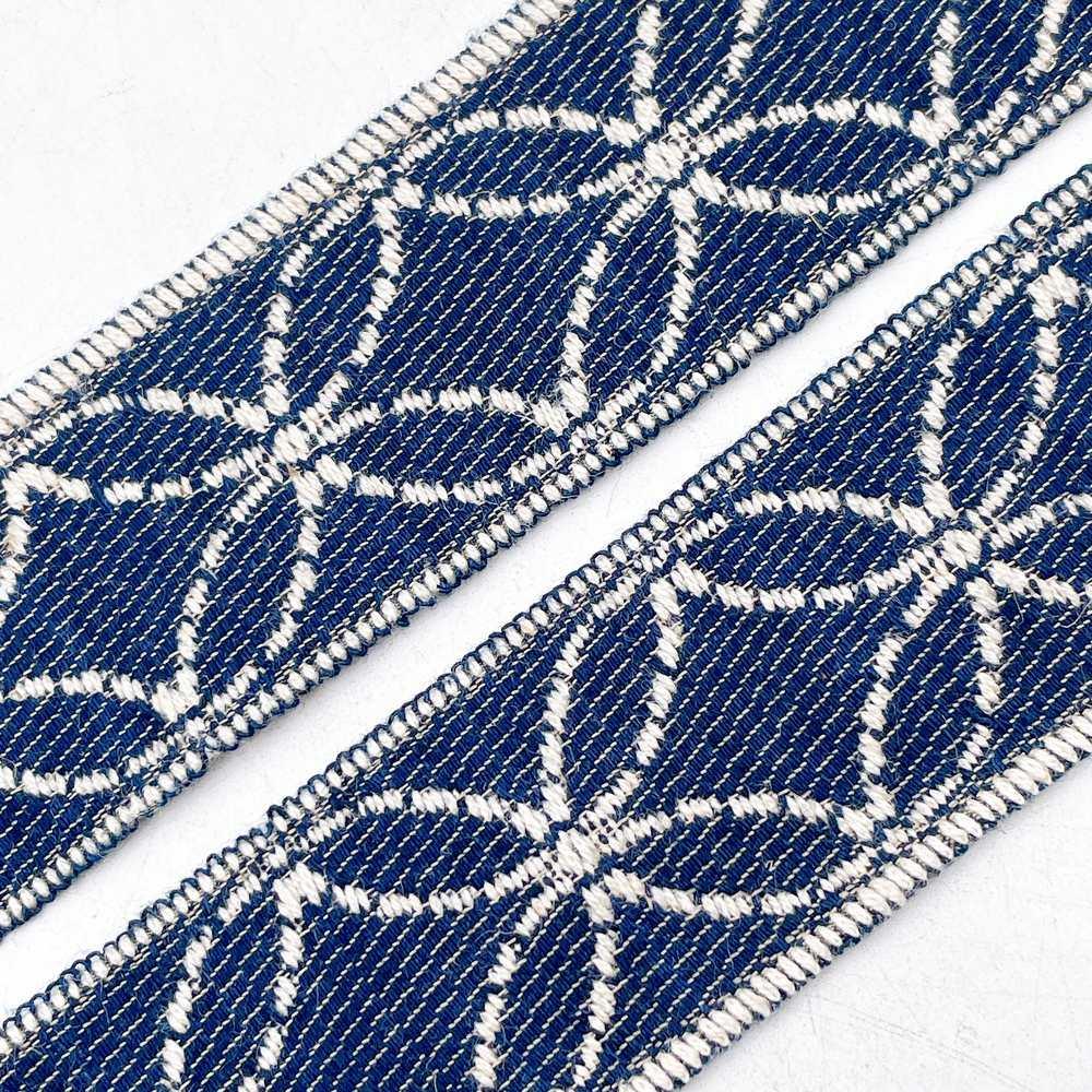 32mm Denim-Blue Jacquard Ribbon - Sashiko Starburst Floral Border Tape, view 3