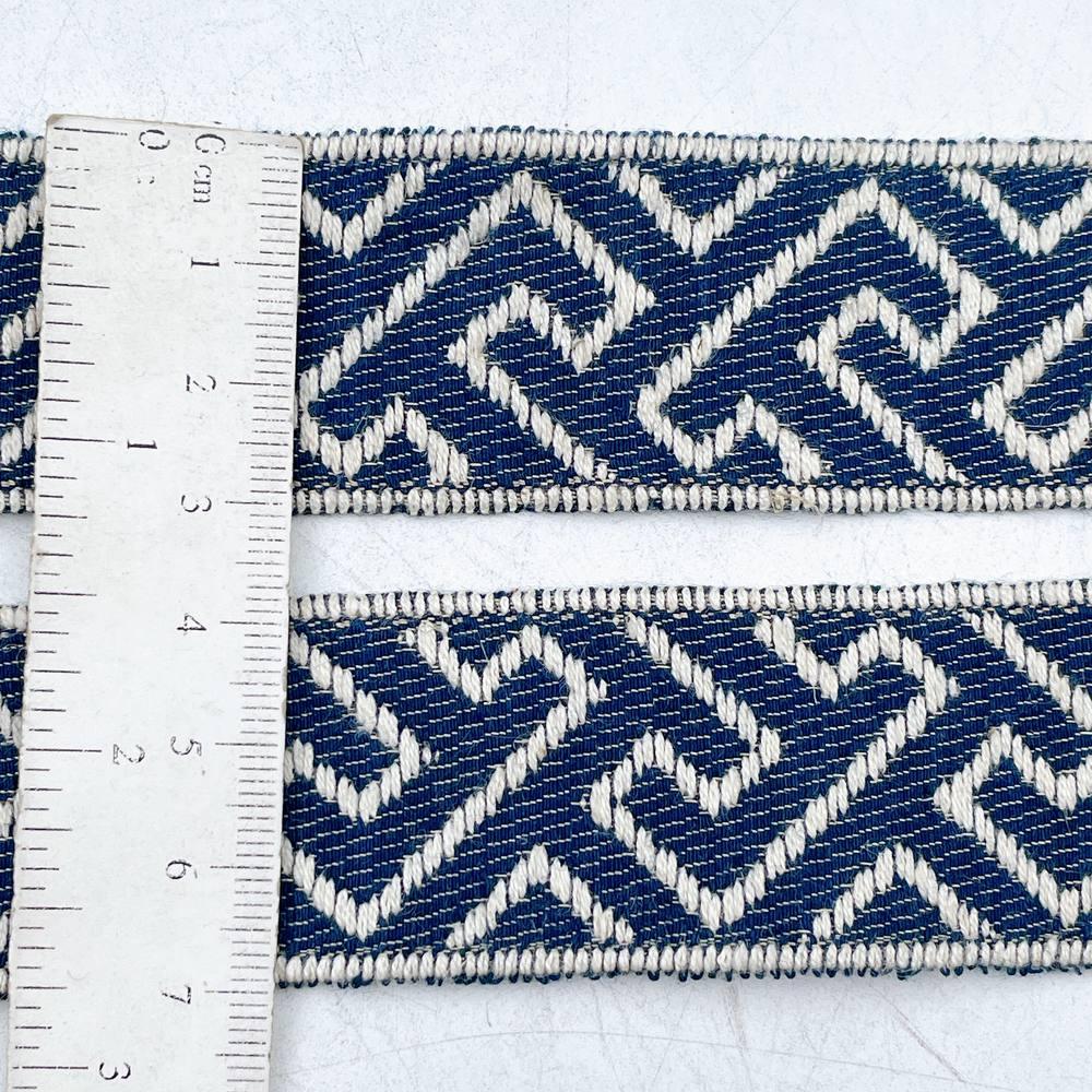 32mm Wide Woven Jacquard Denim-Blue Ribbon - Diagonal Zig-Zag Labyrinth Trim, view 2