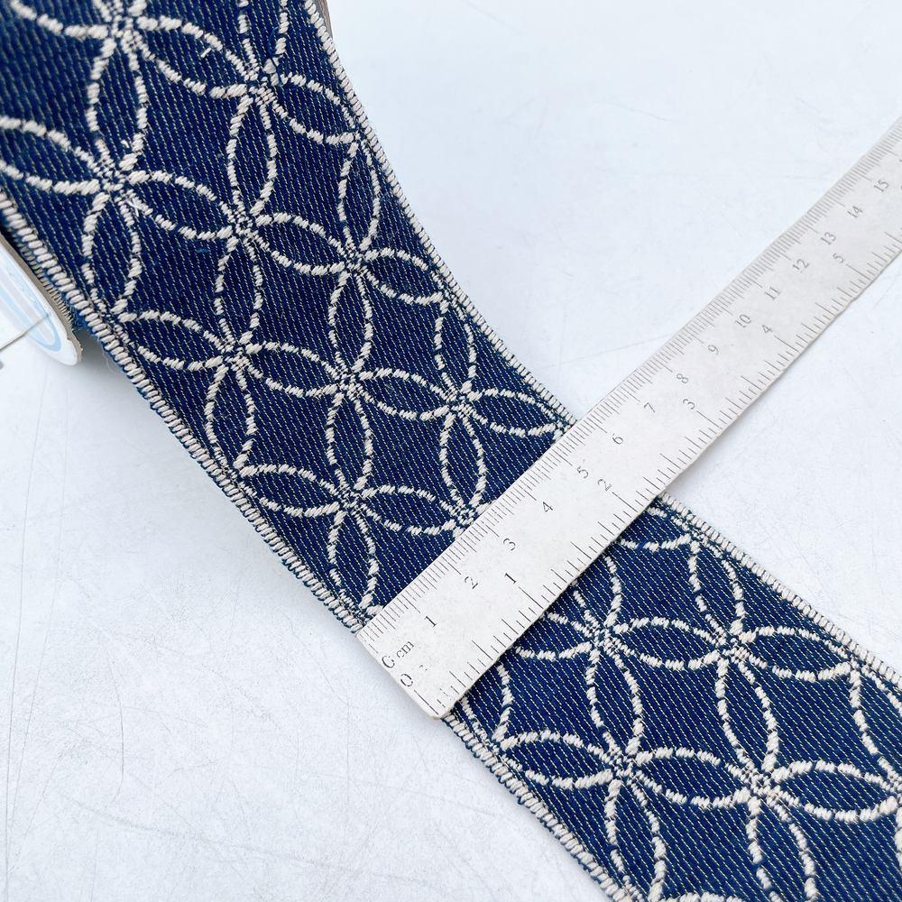 60mm & White Jacquard Tape - Interlocking Circular Floral Lace Border, view 1