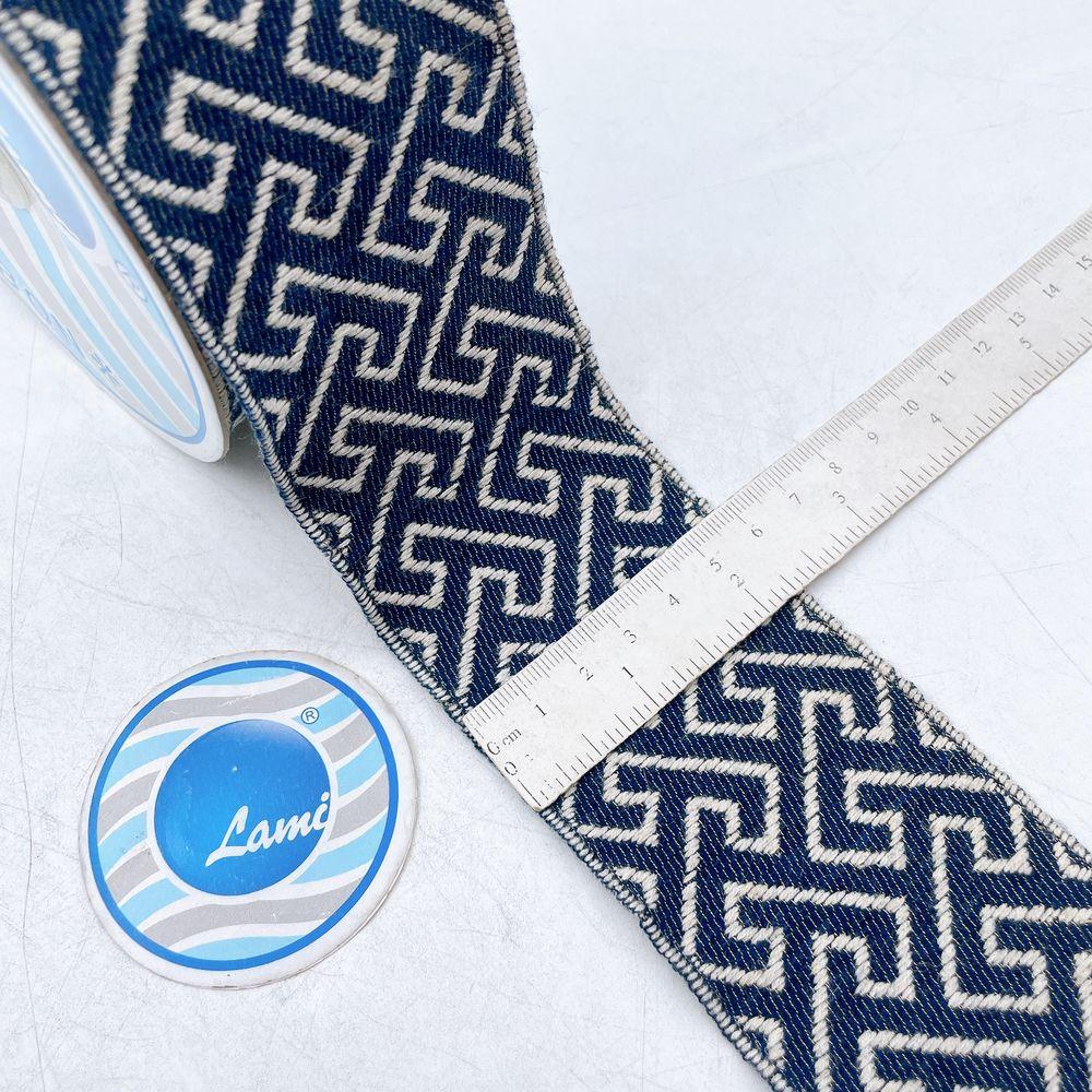 60mm Woven Jacquard Ribbon Trim - Interlocking Greek Key Labyrinth Border, view 1