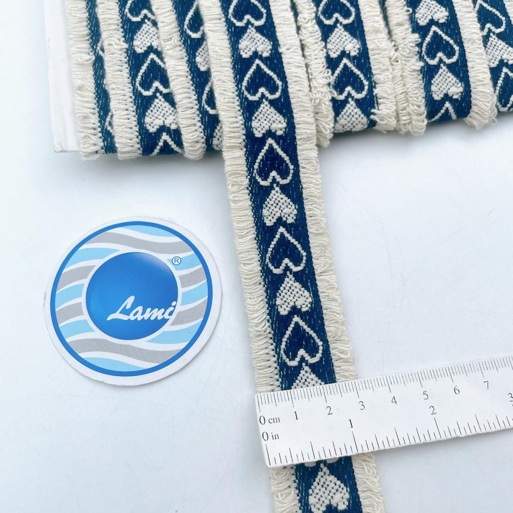 30mm Stylish Denim Fringe Lace with Heart Pattern for Garments & Crafts, view 1