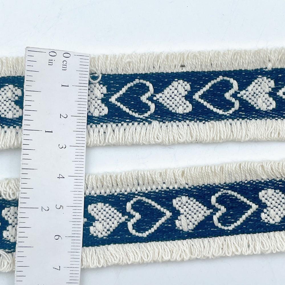 30mm Stylish Denim Fringe Lace with Heart Pattern for Garments & Crafts, view 2