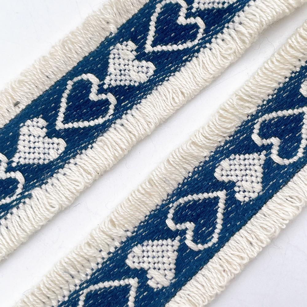 30mm Stylish Denim Fringe Lace with Heart Pattern for Garments & Crafts, view 3