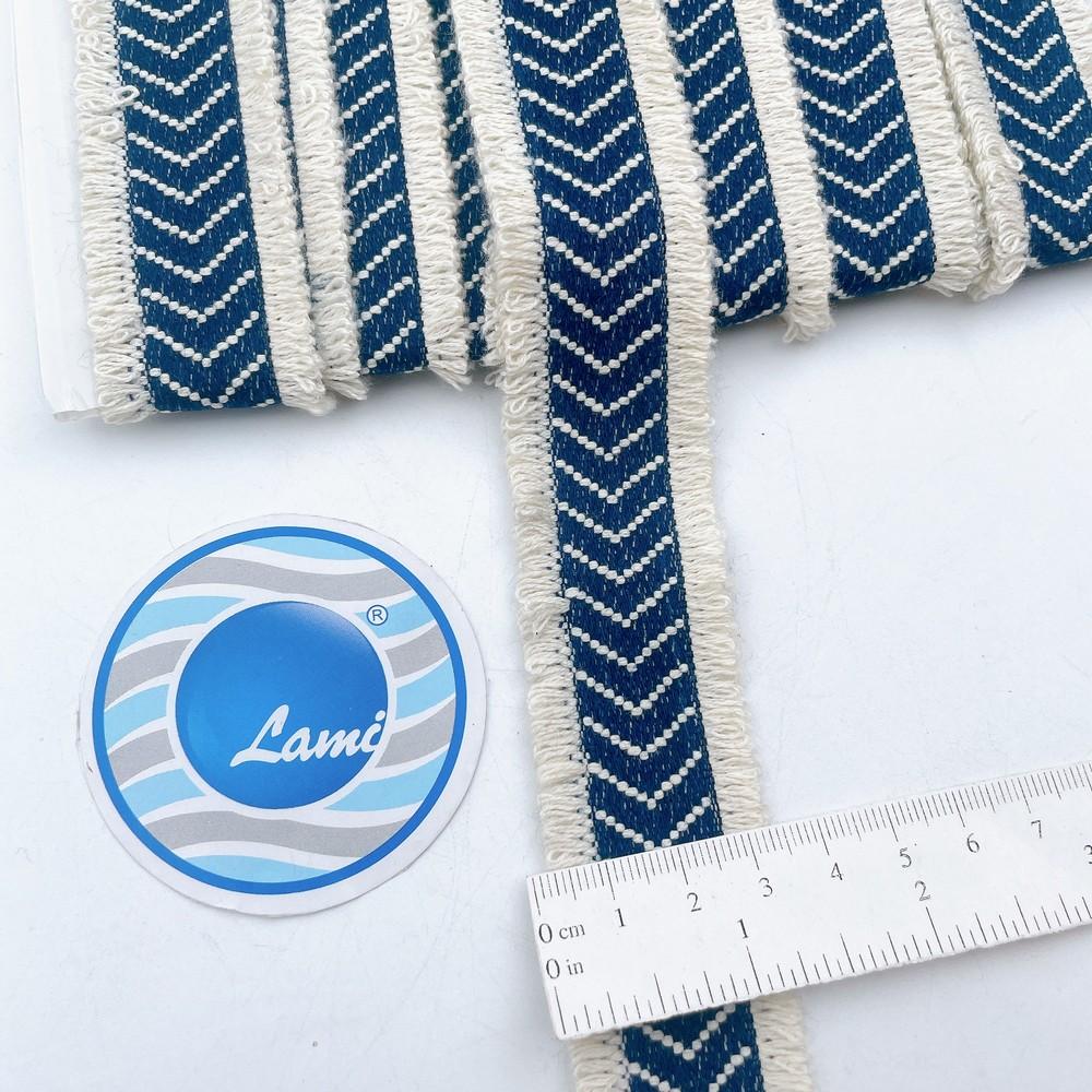 30mm Premium Denim Fringe Lace with Chevron Design for Trendy Outfits, view 1