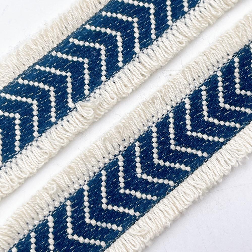 30mm Premium Denim Fringe Lace with Chevron Design for Trendy Outfits, view 3