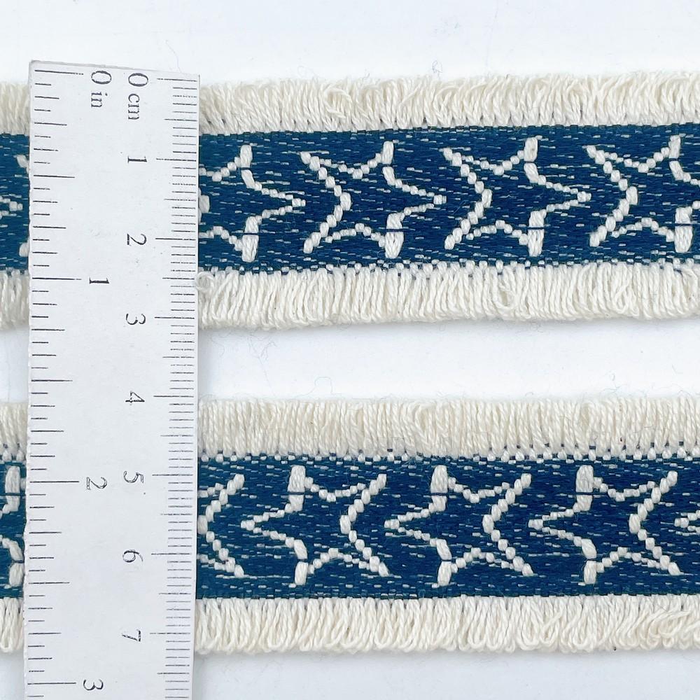 30mm Designer Denim Fringe Trim with Geometric Pattern for Creative Use, view 2