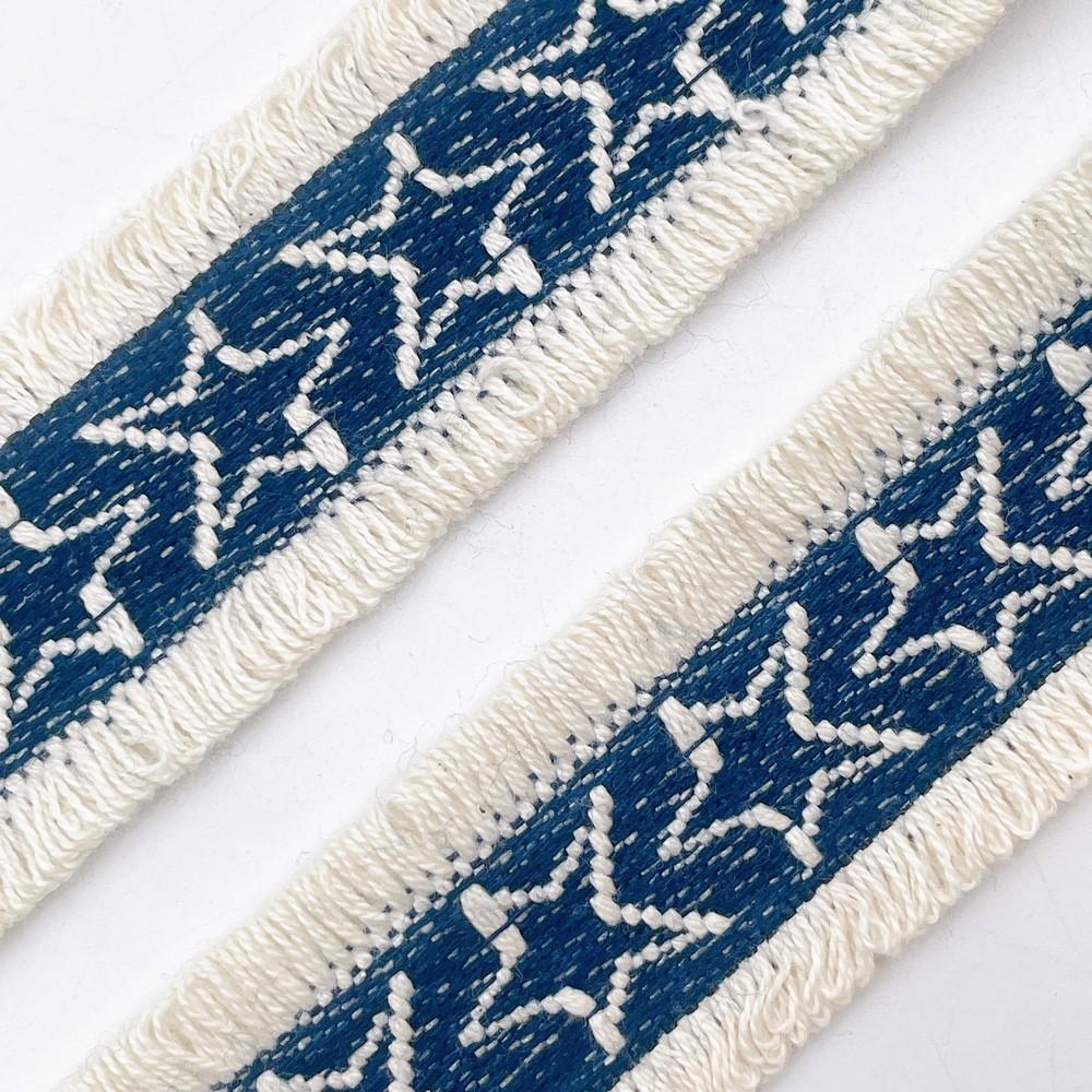 30mm Designer Denim Fringe Trim with Geometric Pattern for Creative Use, view 3