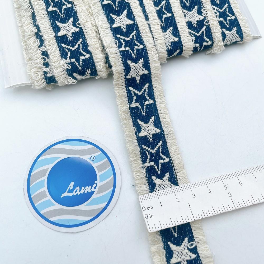 30mm Bohemian Style Denim Fringe Lace with Star Motif for Clothing & Decoration, view 1