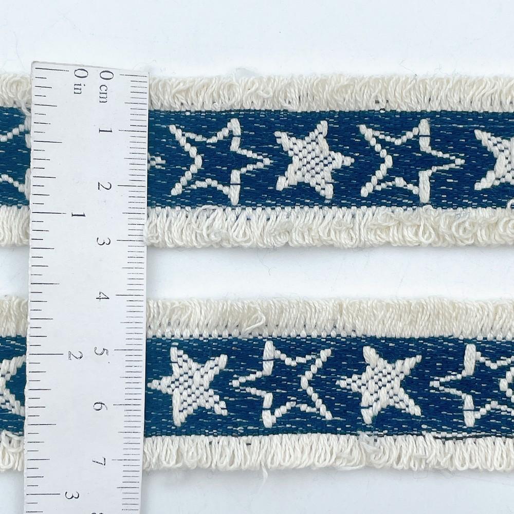 30mm Bohemian Style Denim Fringe Lace with Star Motif for Clothing & Decoration, view 2