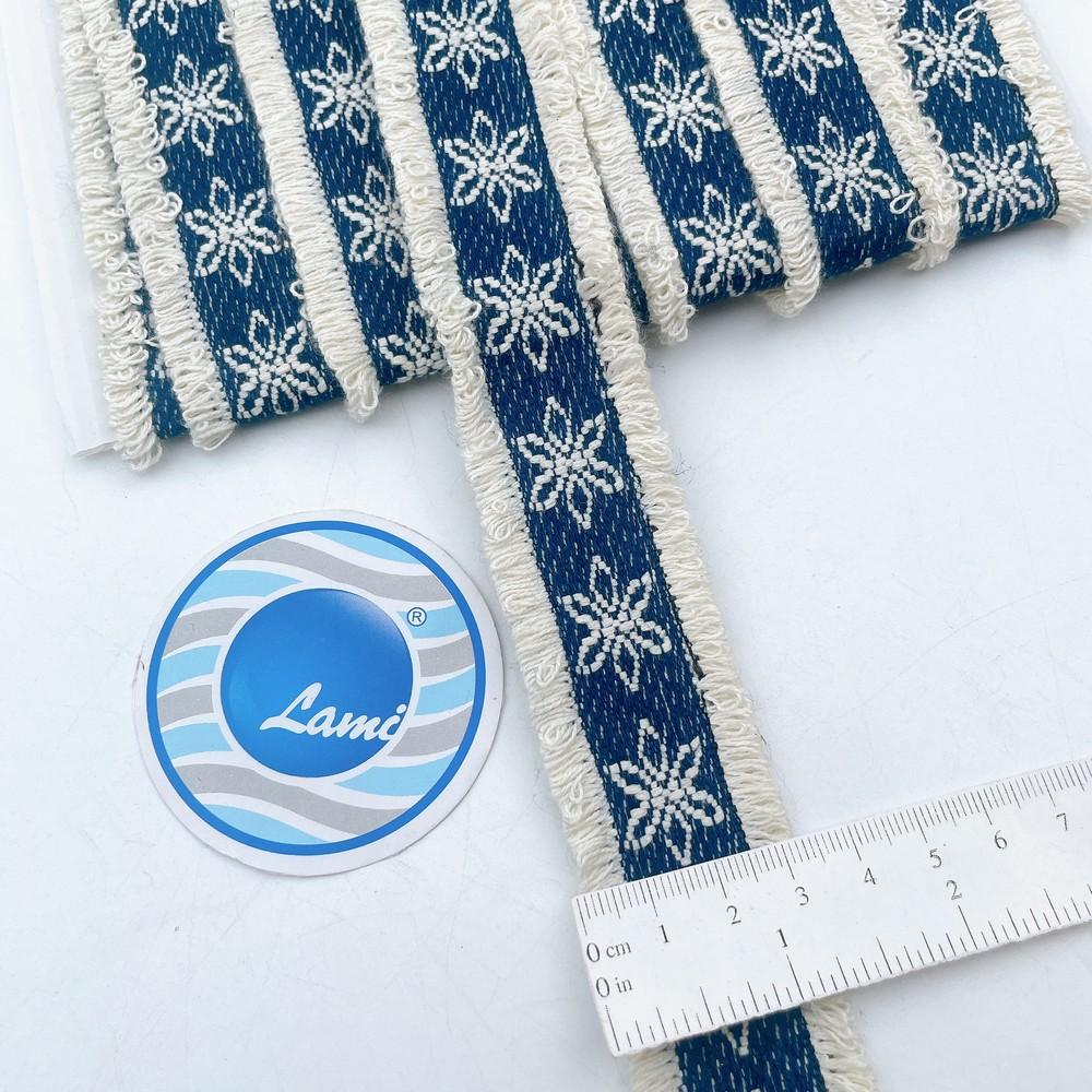 30mm Boho Denim Fringe Lace with Star Pattern for Fashion & DIY Projects, view 1