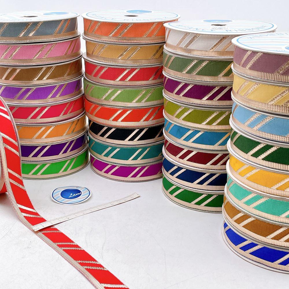22mm Fancy Gota Work Ribbon Spool Diagonal Zari Stripe Lace Trim for Sewing, Crafts & Apparel, view 1