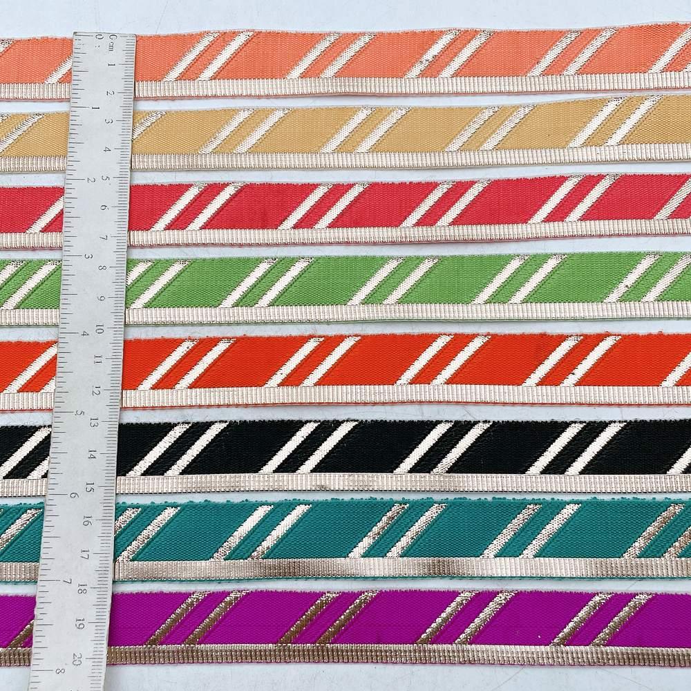 22mm Fancy Gota Work Ribbon Spool Diagonal Zari Stripe Lace Trim for Sewing, Crafts & Apparel, view 4