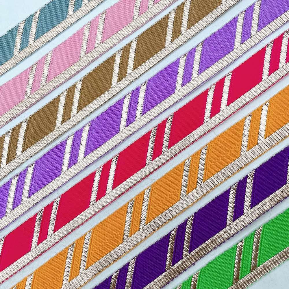 22mm Fancy Gota Work Ribbon Spool Diagonal Zari Stripe Lace Trim for Sewing, Crafts & Apparel, view 9