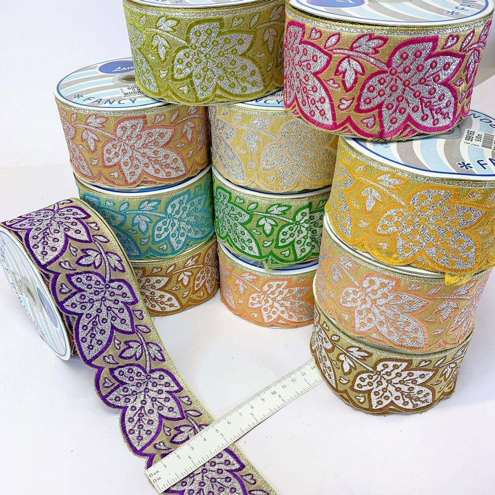 52 mm Designer Pan Cutwork Jacquard Ribbons, view 1