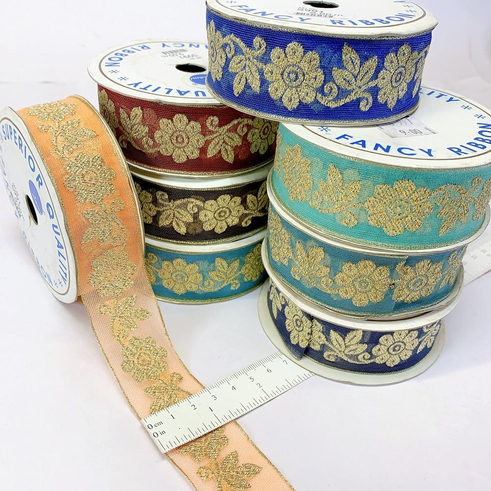 25mm Designer Jacquard Ribbon With Zari Threads, view 1