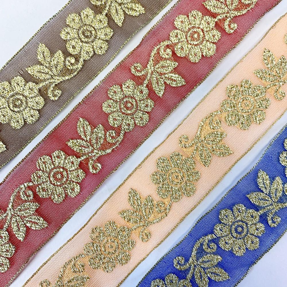 25mm Designer Jacquard Ribbon With Zari Threads, view 3