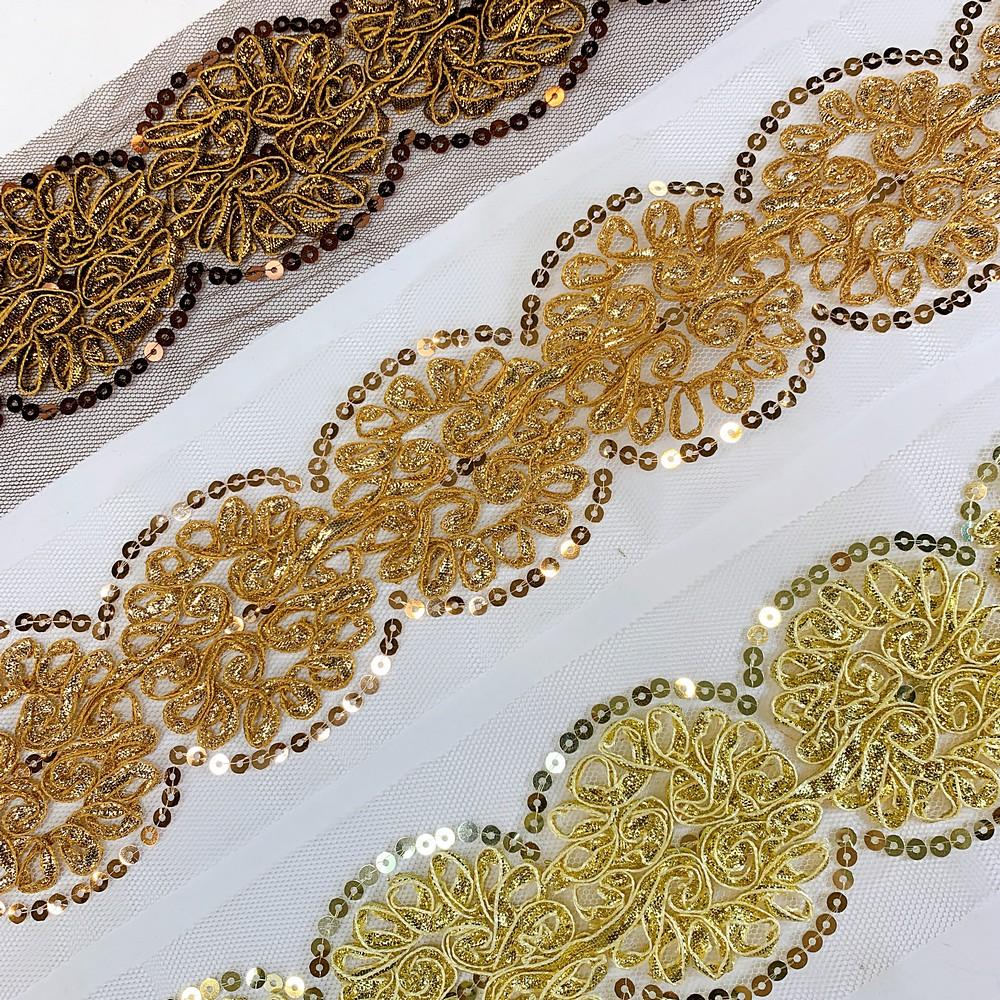 92 mm Flower Design Embroidery Lace With Sequins Work, view 1
