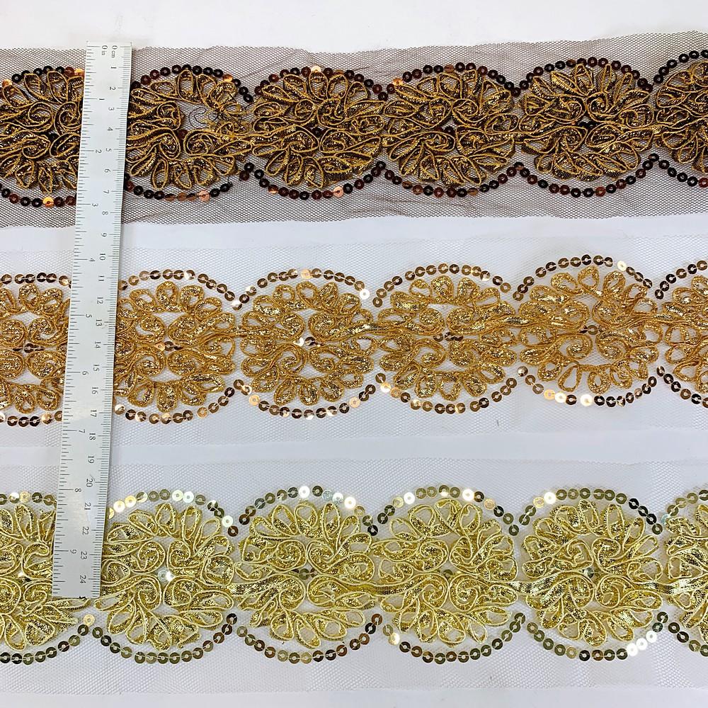 92 mm Flower Design Embroidery Lace With Sequins Work, view 2