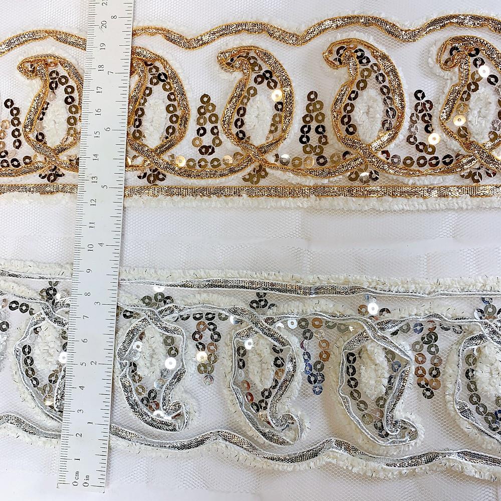 103 mm Designer Embroidery Lace With Sequins Work, view 1