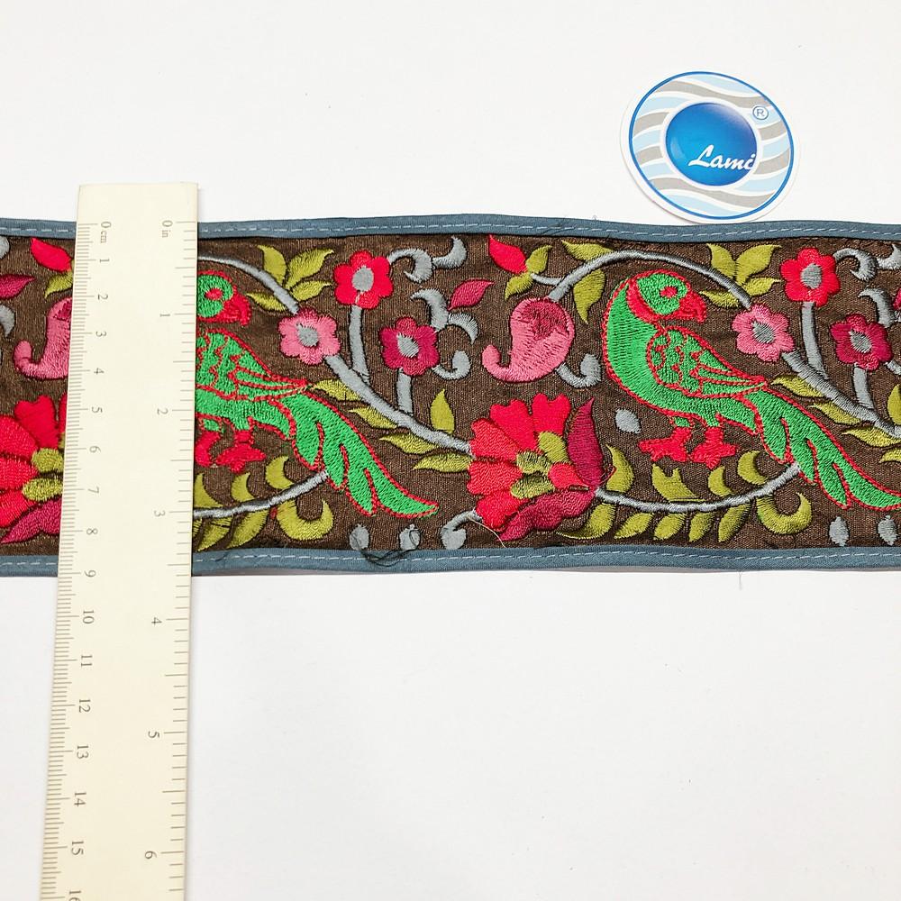 95mm Parrot Green Design Parsi Embroidery Lace, view 2