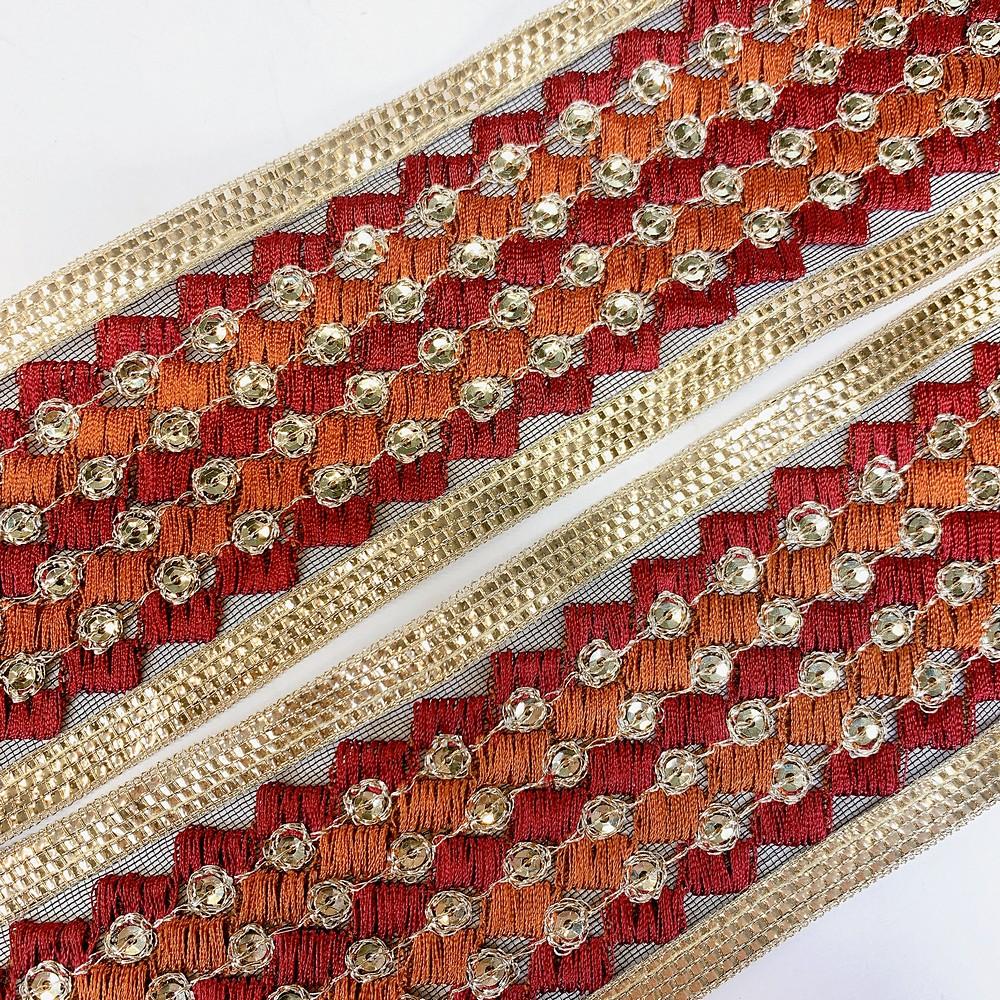 65mm Designer Embroidery Lace With Sequins Work, view 2