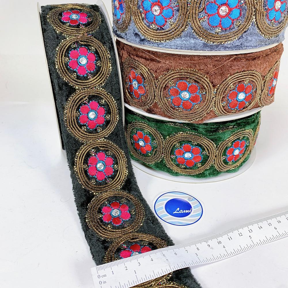 55mm Designer Velvet Embroidery Lace With Sequins work, view 3