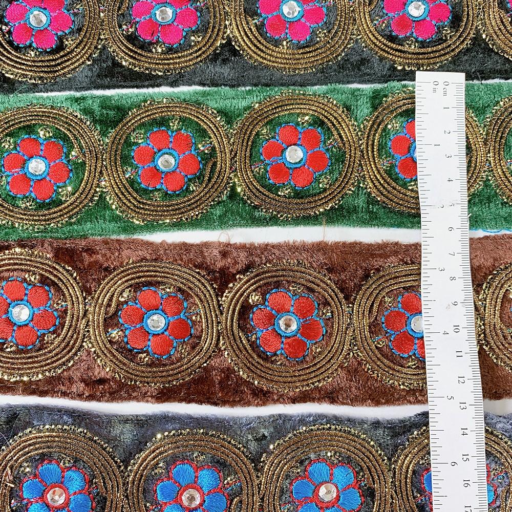 55mm Designer Velvet Embroidery Lace With Sequins work, view 1