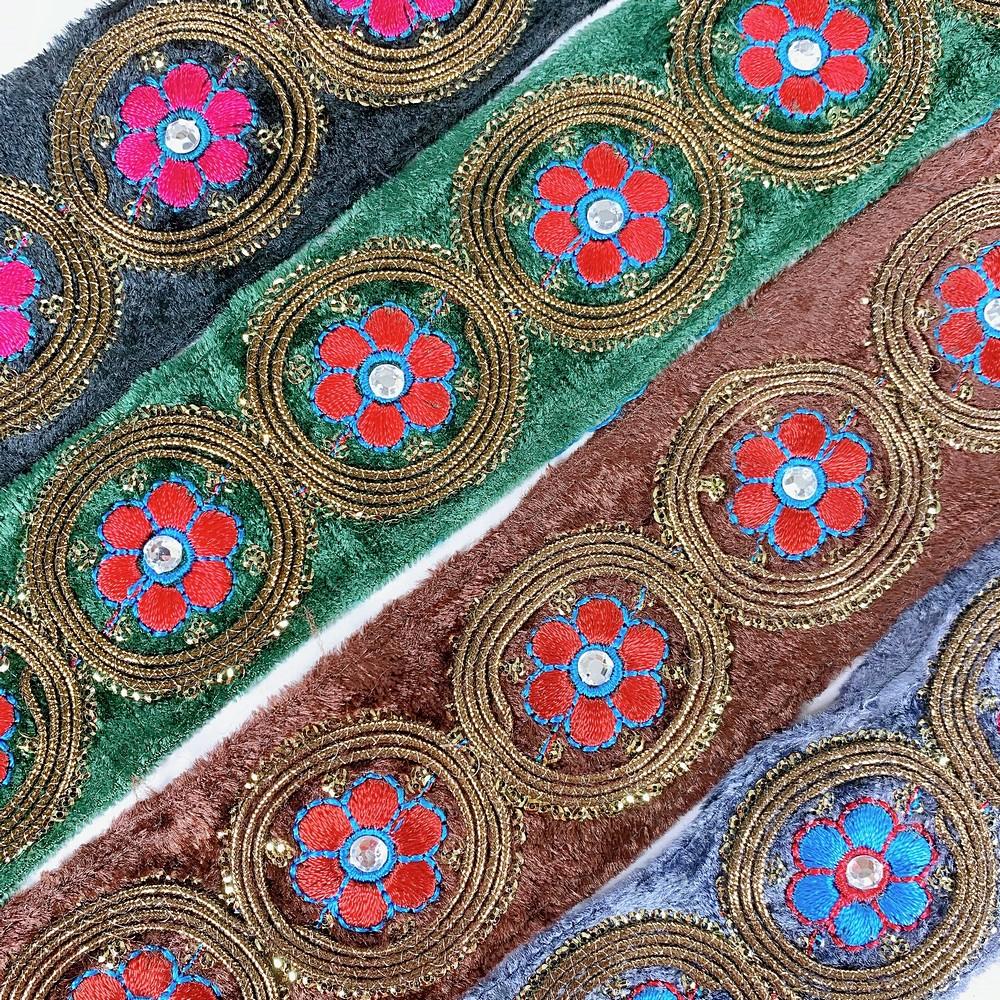 55mm Designer Velvet Embroidery Lace With Sequins work, view 2