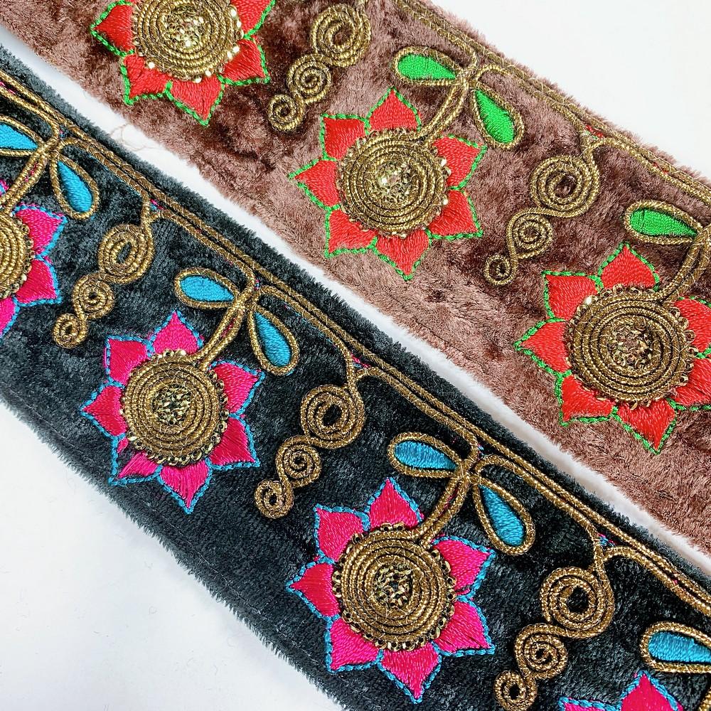 65mm Designer Standing Flower Embroidery Lace With Sequins Work, view 2